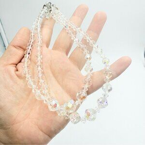 VINTAGE CRYSTAL Two Strands Aurora Borealis Prism AB Retro Choker Necklace